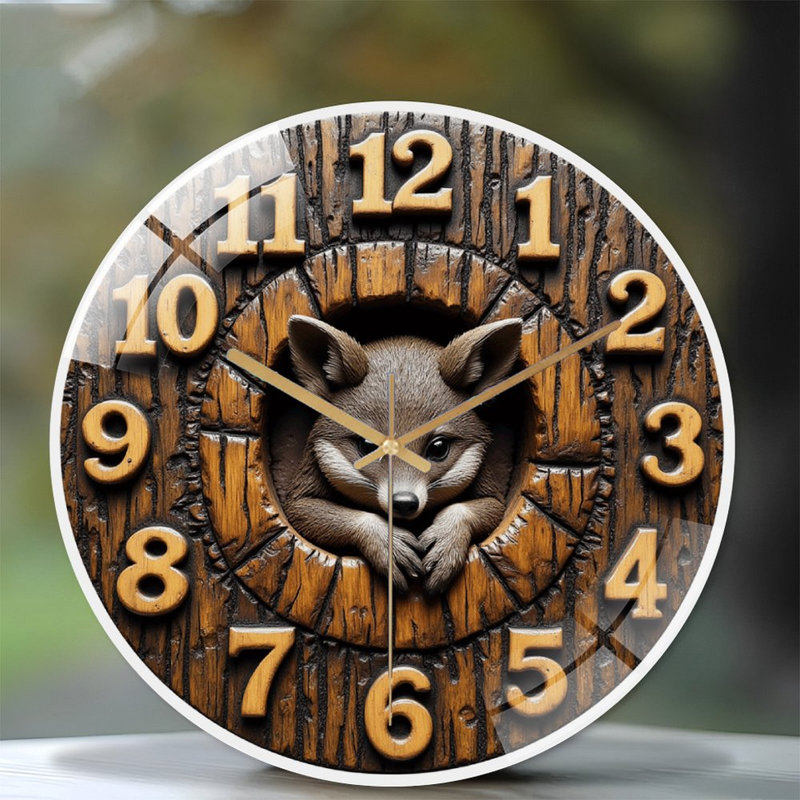 Horloge murale rétro en bois avec art animalier unique - horloge murale moderne en verre 12 po