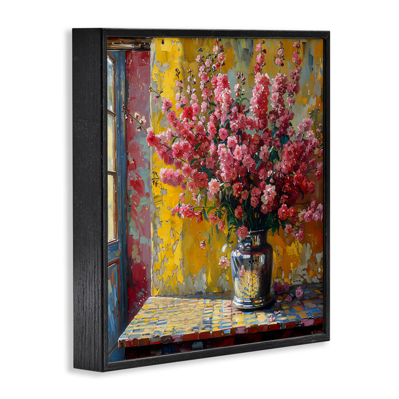 Estampe numérique pleine fleur rose, design par Creative Studio, Giclée encadrée noir minuit, H 12 po x l 12 po