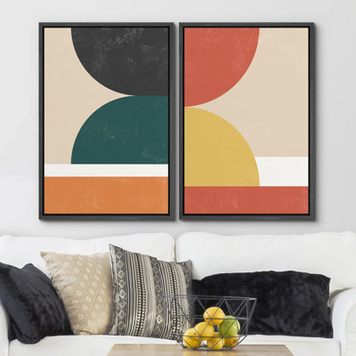 «Geometric Colorful Block Abstract Shapes Modern on Canvas», reproduction de 2 pièces