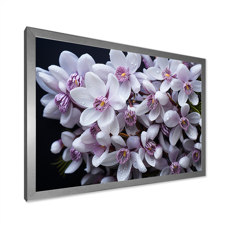 Lavande, neige, hiver, fleur sur toile, H 30 po x l 40 po x P 1,5 po, Cadre simple argenté