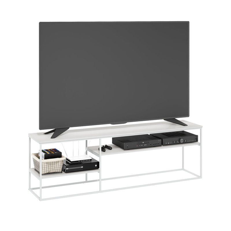Rhyker Modern Lifestyle TV Stand, Solid White/White, 21.9" H x 70" W x 16" D