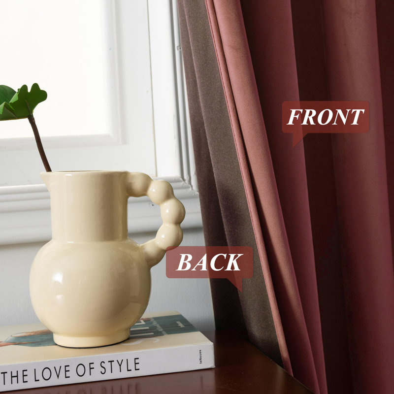 Dessy Velvet  Curtains 2 Panel Set Super Soft luxury Rod Pocket Back Tab Curtains, Dusty Rose, 52" W x 96" L