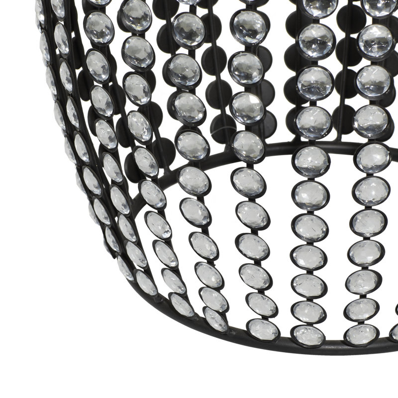 Glam Black Iron and Wood Round Accent Table with Crystal Embellishments