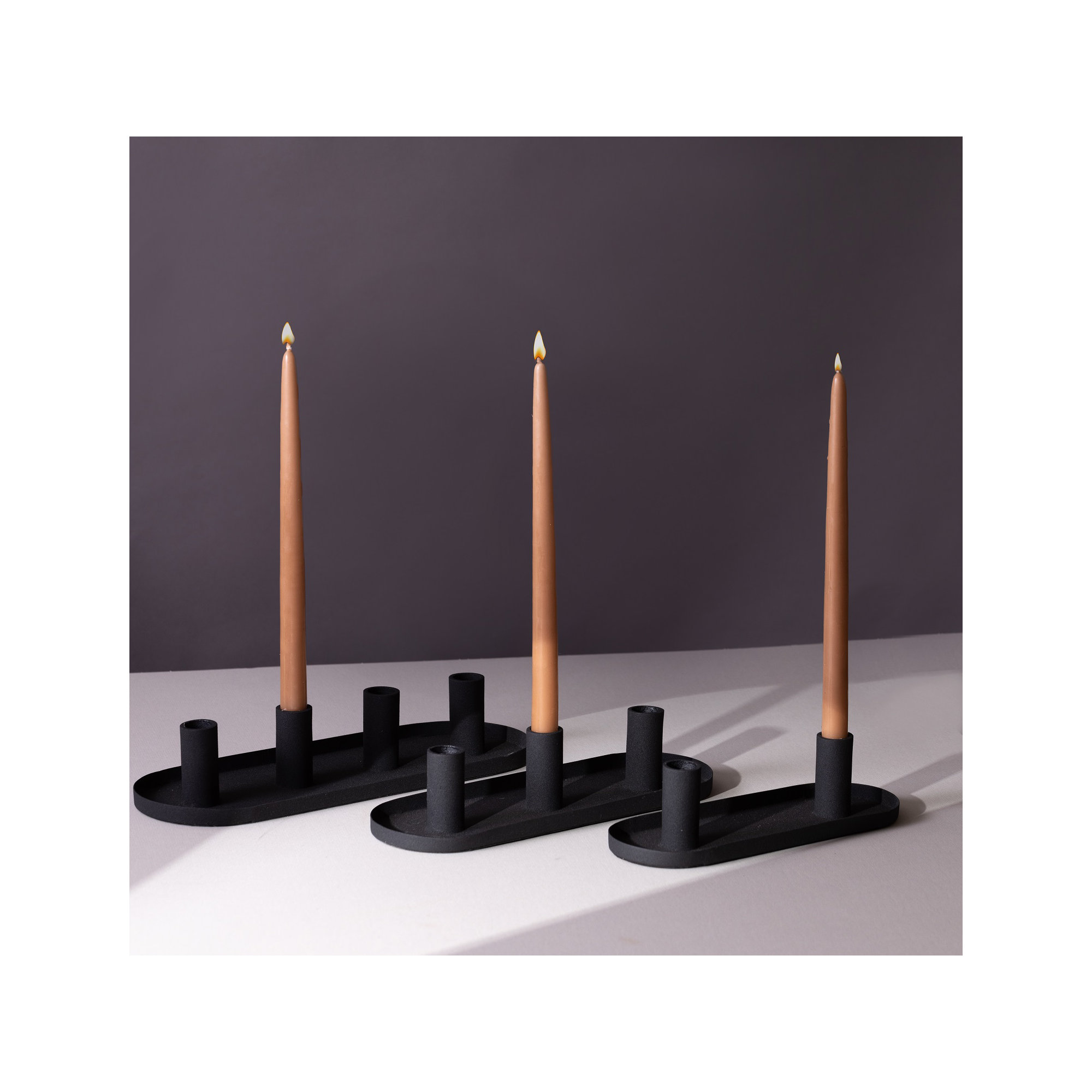 3 Piece Aluminum Tabletop Candlestick Set, Black
