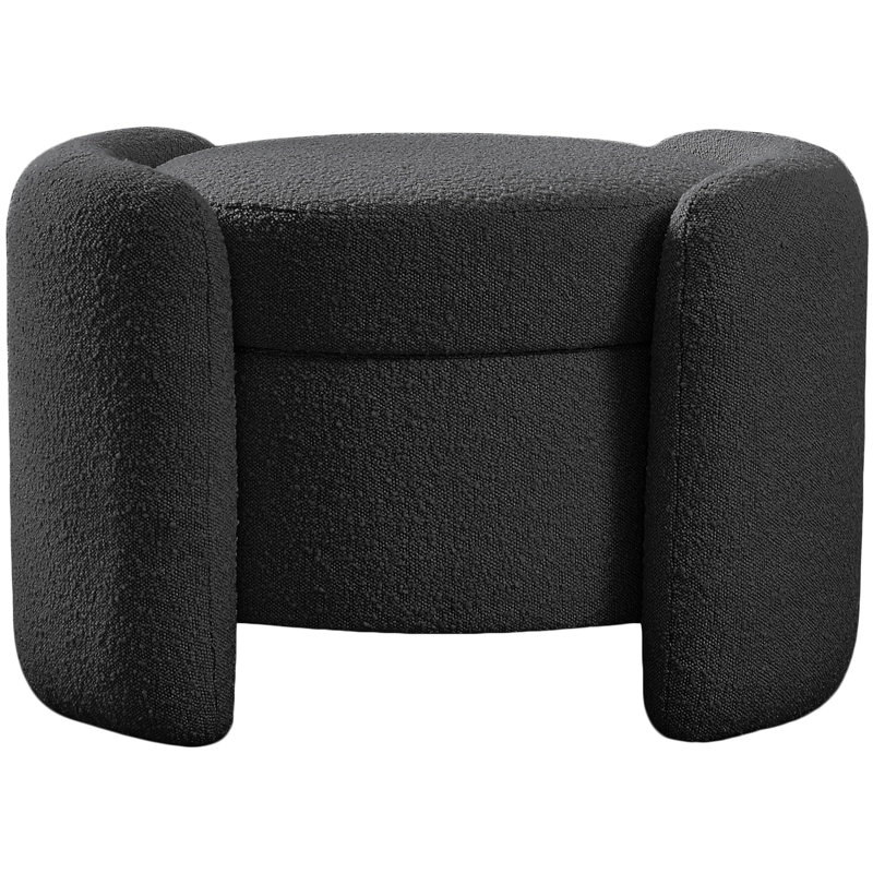 Horizon 29'' Wide Round Storage Ottoman with Storage, Black Boucle Fabric