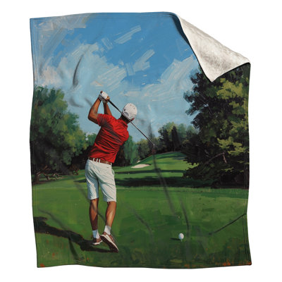Golfer Swinging Club Blankets