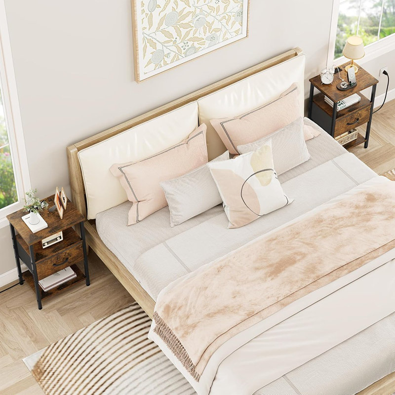 Table de chevet, table de chevet avec station de charge, table de chevet avec tiroir, table de bout à 3 niveaux avec tablette de rangement pour le salon, grande table de chevet, petite table de chevet rustique pour la chambre à coucher, brun