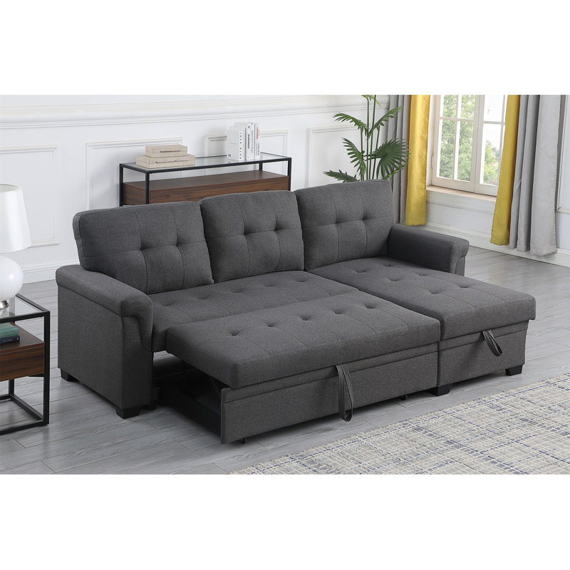 Canapé-lit modulaire réversible en lin gris foncé 84 po avec rangement Lucca, Lin gris foncé