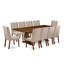 L'ensemble de table de salle à manger moderne 11 pièces comprend une table rectangulaire en bois avec rallonge amovible et 10 chaises rembourrées en tissu bleu lin, patiné Jacobean-1306608968-1218732846-1218732833