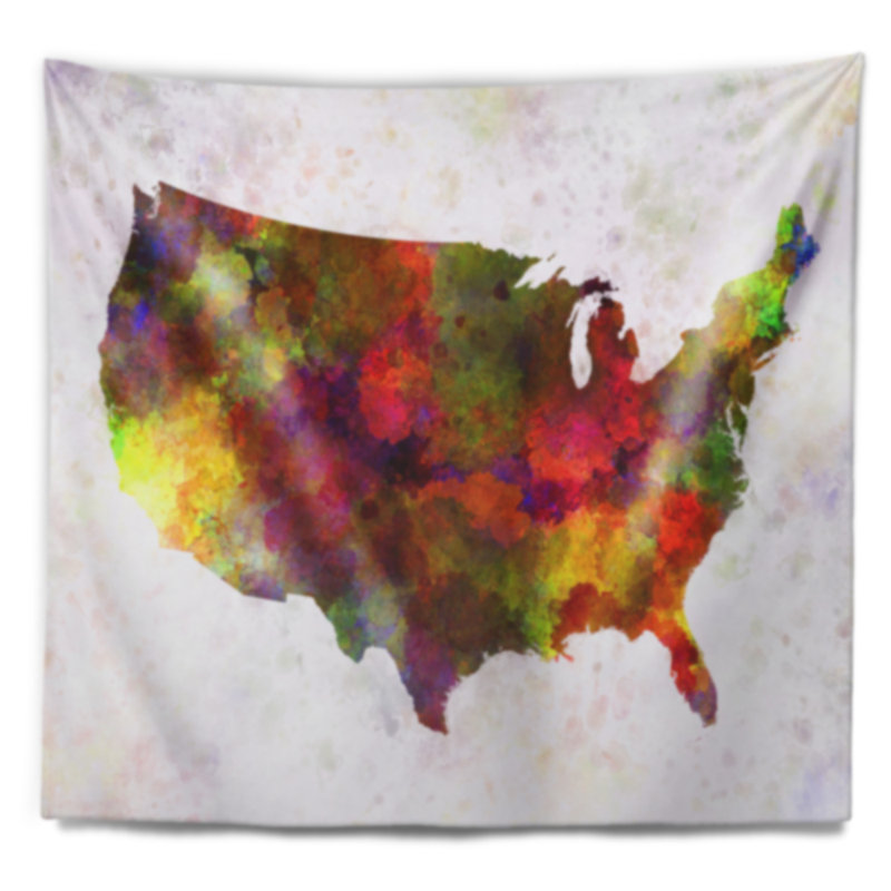 Carte des états-unis en tapisserie de couleurs, H 78 po x l 92 po