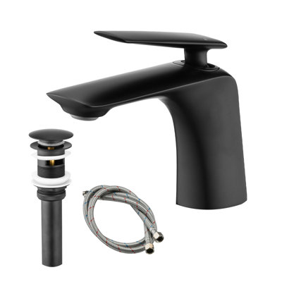 Robinet de lavabo de salle de bain à un trou avec drain escamotable et tuyau d'alimentation en eau, robinet de salle de bain à poignée simple