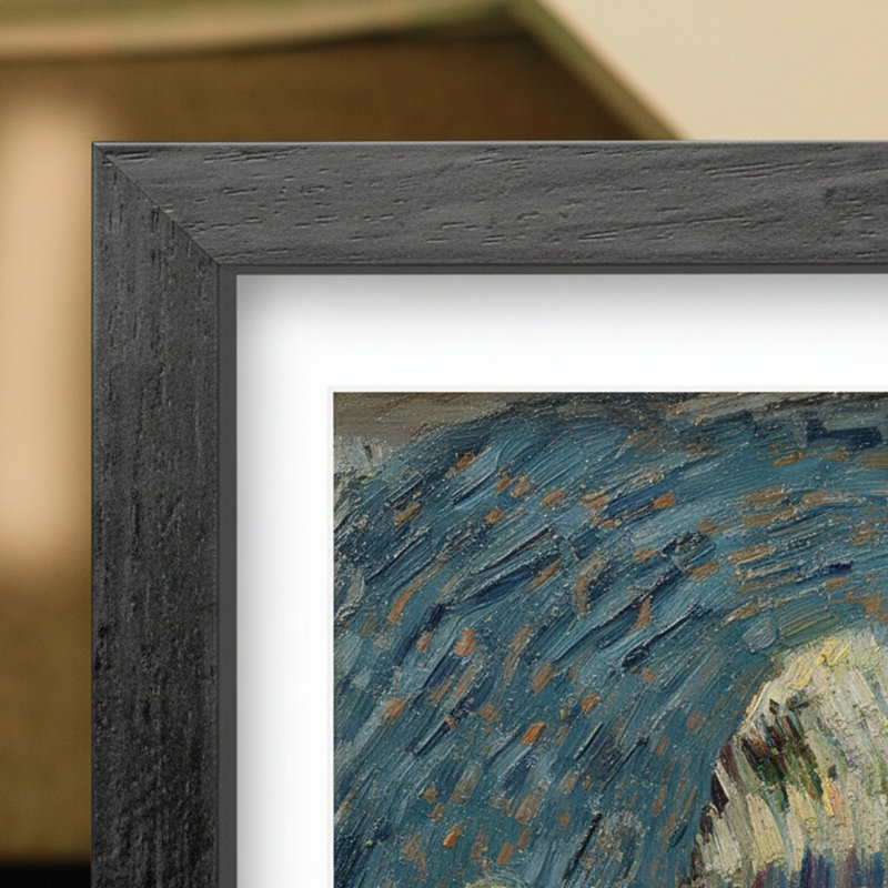 Self-portrait with a gray felt hat, 10" H x 8" W, Black Metal Floater Framed