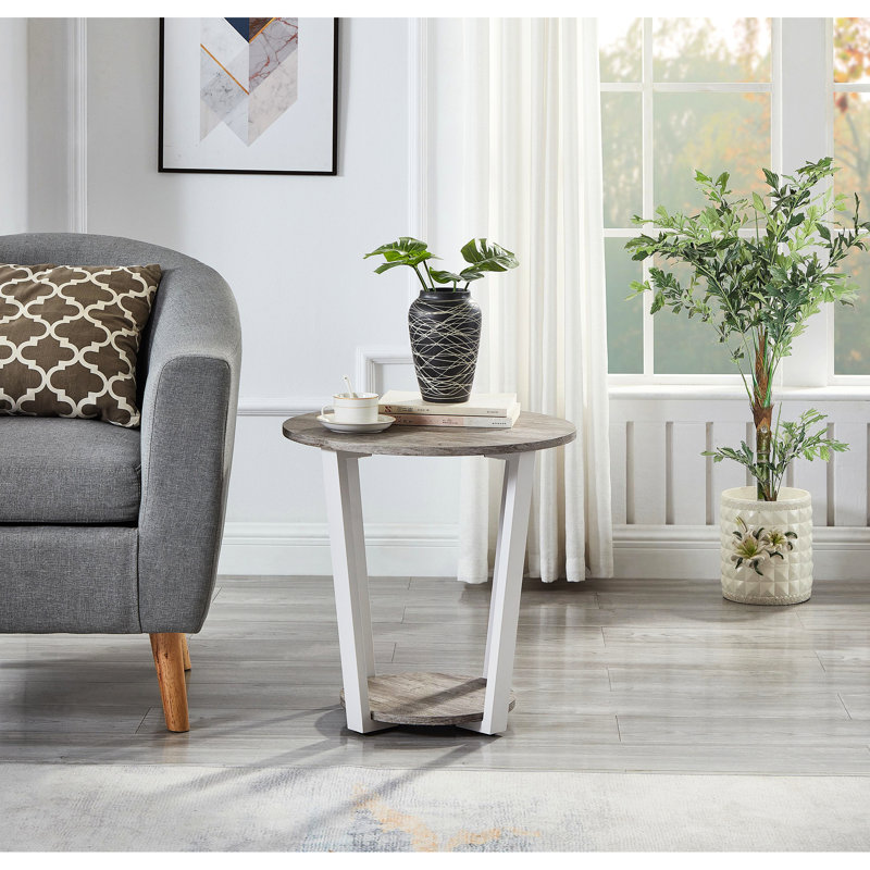 Gray Round End Table With Storage Shelf In Contemporary Style. Construction. 20dia. X 20.5h In. Beautify Your Home. Assembly Required Table. Stylish Design. . 20 20.5 Inches. Enhance Interior.