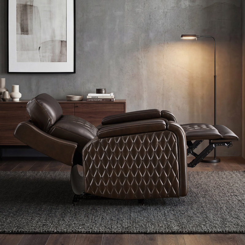 Dual Motor Power Recliner with Top-Grain Leather, Heat & Massage – 165° Lay Flat, Dark Brown