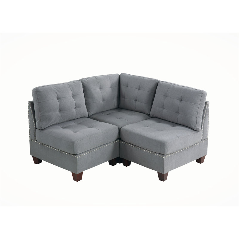 Glendel Upholstered L-Shaped Sectional, Gray 100% Linen