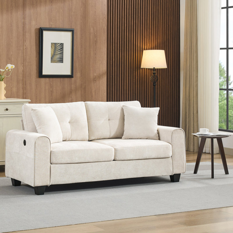 Canapé moderne 70 "avec port USB et accoudoirs WIde pour salon, 33.5" H × 69.3" W × 29.2" D, Crème