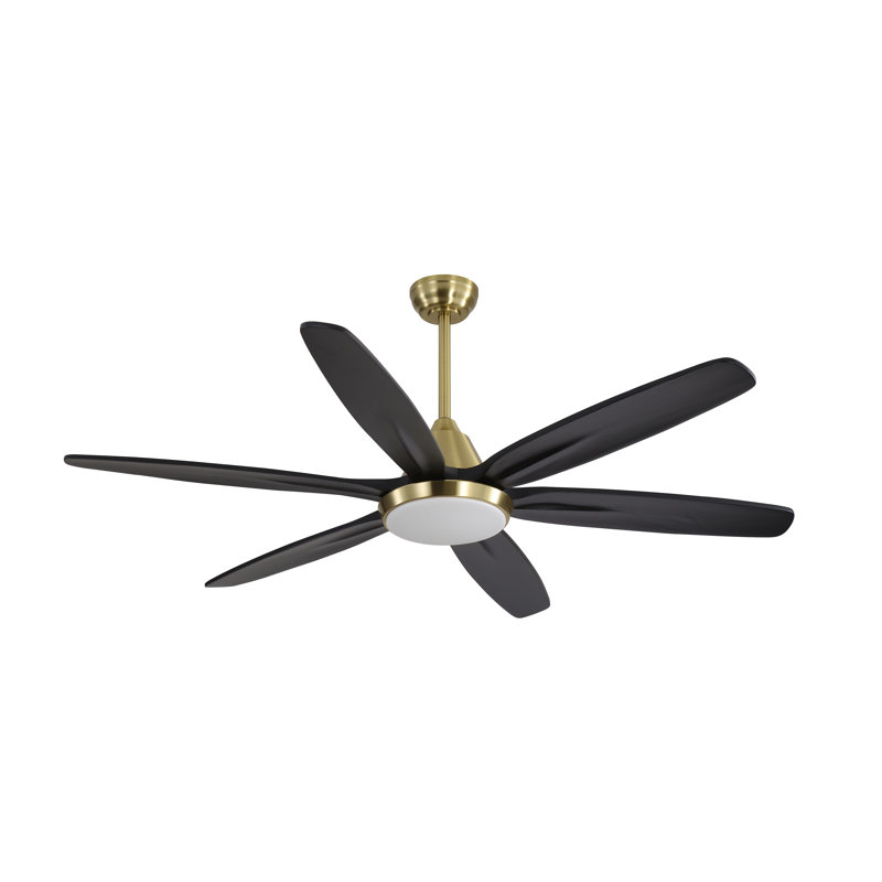 60" Solid Wood Ceiling Fans Dimmable LED Light Ceiling Fan With Remote, 6-Speed Noiseless Reversible DC Motor, Black, Gold