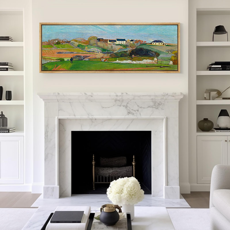 «Village On The Hill Vibrant Landscape Antique Retro Fine Art Art», impression encadrée colorée décorative, H 20 po x l 60 po