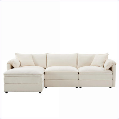 Canapé modulaire 103,5 po en L modulaire à 4 places avec siège large et large, repose-pieds mobile pour le salon | Chenille | Crème