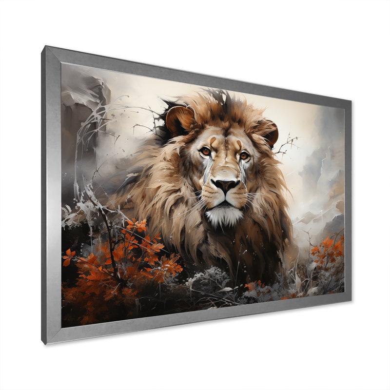 Élémentaire harmonie du lion - impression, Cadre simple argenté, H 24 po x l 32 po x P 1 po