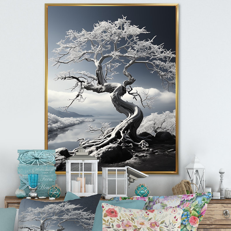«Dreams» sur toile, noir et blanc, H 32 po x l 16 po x P 1 po, Cadre flottant doré