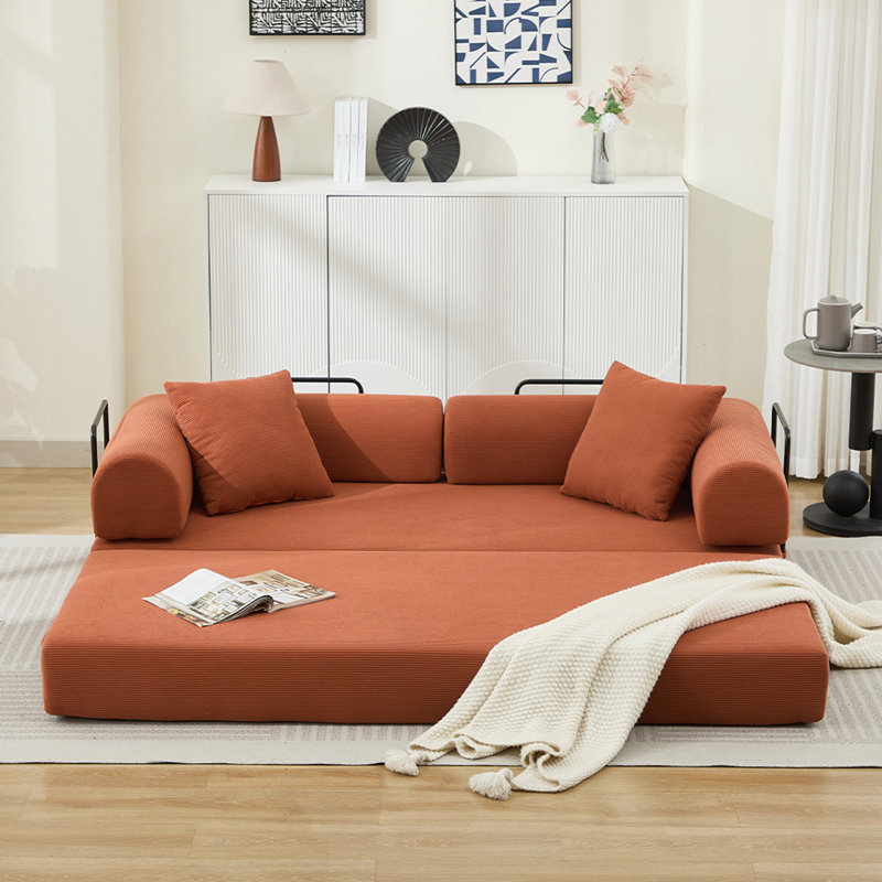 Canapé-lit pliant, canapé-lit convertible 78,5 po avec 2 coussins, Orange