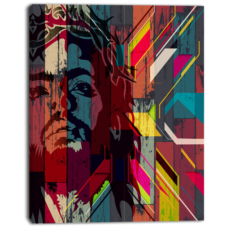 « jesus over abstract en bois design », impression sur toile tendue, H 20 po x l 12 po x P 1po, Toile tendue