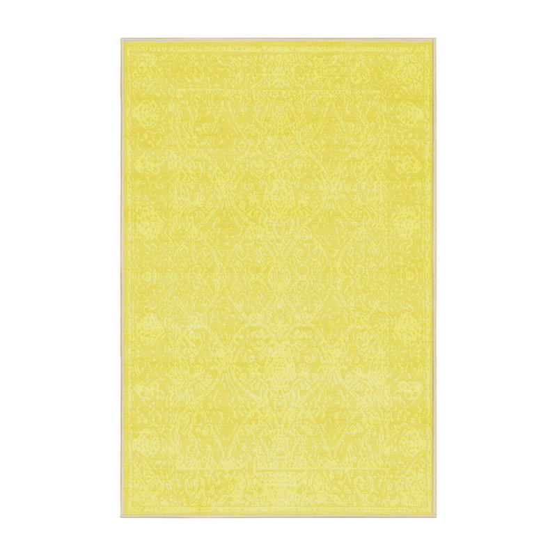 Tapis de zone jaune contemporaine, Rectangle 5 pi x 7 pi