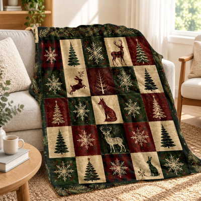 1Pcs Christmas Deer Snowflake Tree Pattern Plush Blanket, Warm and Cozy, Suitable for Living Room, Sofa, Bed, Outdoor Camping, Travel, Office Home Decoration Gifts