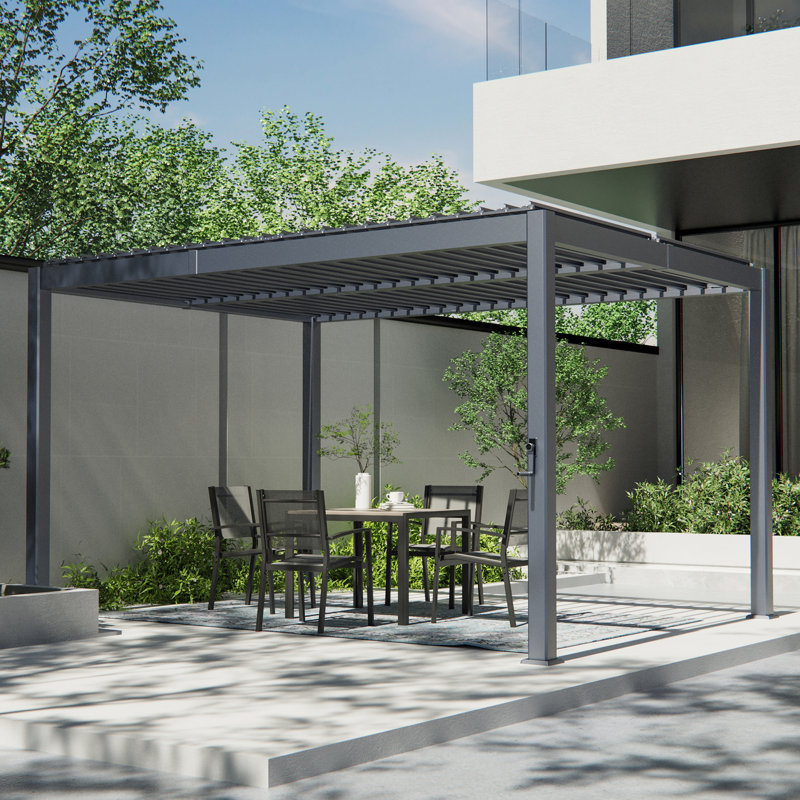 Outdoor Louvered Pergola, Full Aluminum Frame with Adjustable Rainproof Louvers & Hidden Drainage System for Patio, Garden