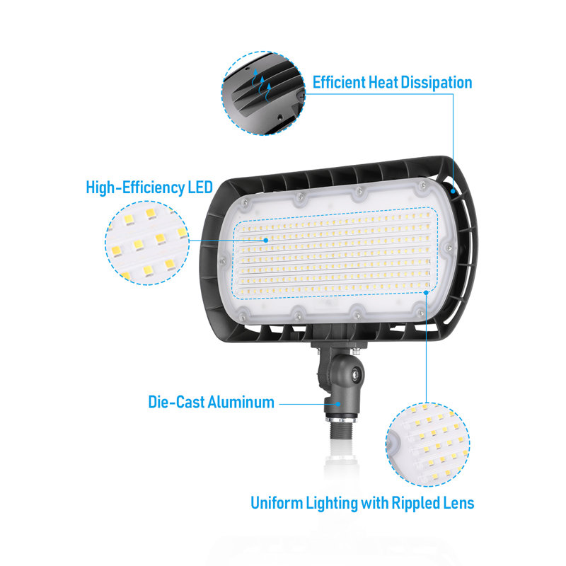 3cct Led Flood Light With Knuckle, 0-10v Dimmable, 5000k/4000k/3000k Selectable, 120-277v, Ip65