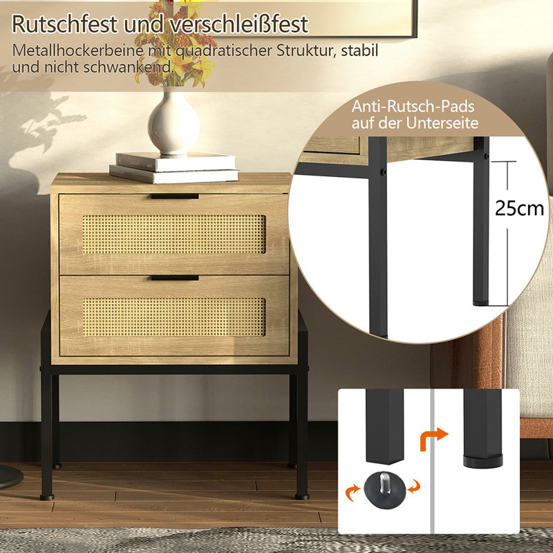 bedside table, living room table, 2 drawers, bedside table with frame for bedrooms, coffee table, side table with storage compartment 48 x 35 x 60cm