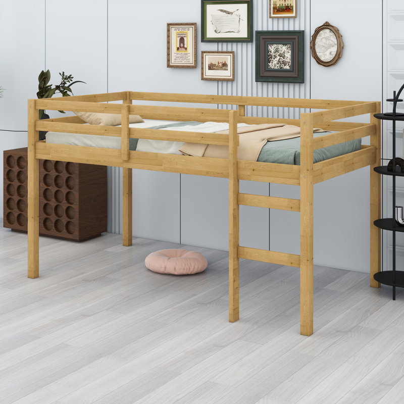 Lit mezzanine en bois avec échelle, Naturel