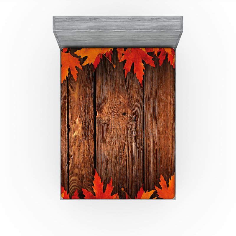 Ensemble de 2 draps-housse Ambesonne Fall sur la planche de bois brun-orange, Ensemble de draps pour grand lit
