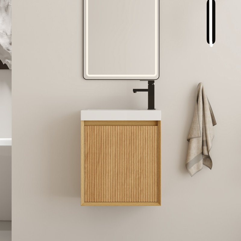 Ensemble de meuble-lavabo simple 18 po avec plateau en résine Paston, Chêne foncé