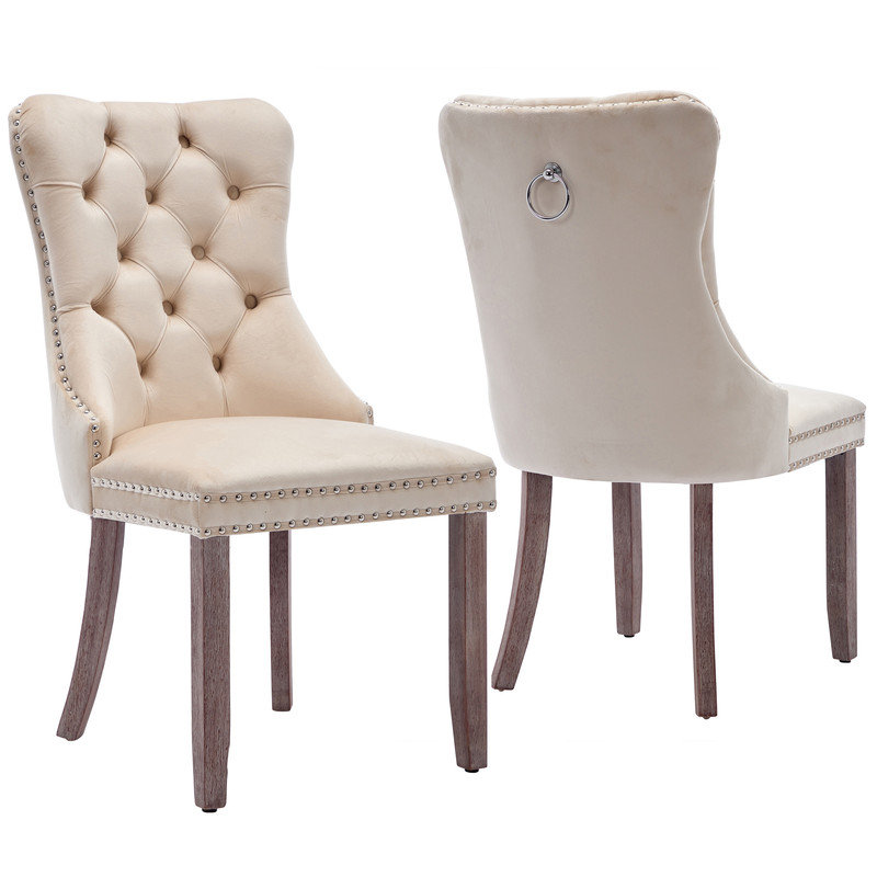 Tufted Velvet Upholstered Parsons Chair in Beige