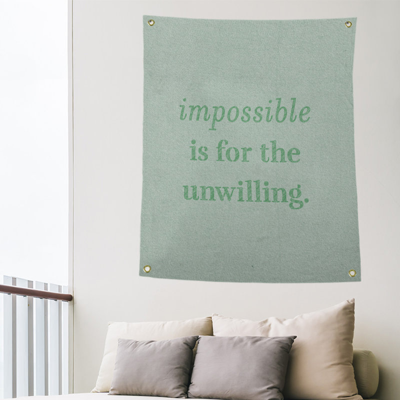 Tapisserie quote « impossible à écrire » en polyester, H 80 po x l 59 po, Vert