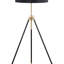 Lampe trépied noire et dorée à abat-jour tambour