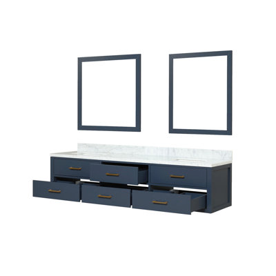 Blue Double Bath Vanity 80 in. W x 22 in. D, Carrara Marble Top, and 36 in. Mirrors