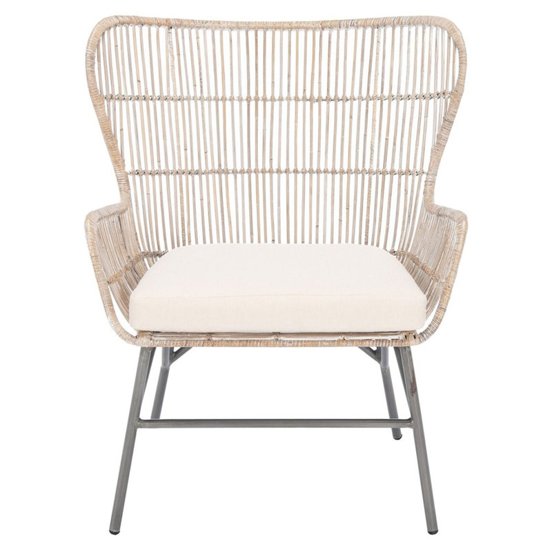 Chaise d'appoint en rotin avec coussin Millwood, Gris blanc délavé