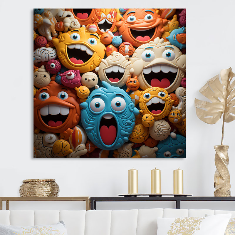 «Chuckling Cookie Char Personnages I», reproduction d'art abstrait_105734, H 30 po x l 30 po, Encadrement doré