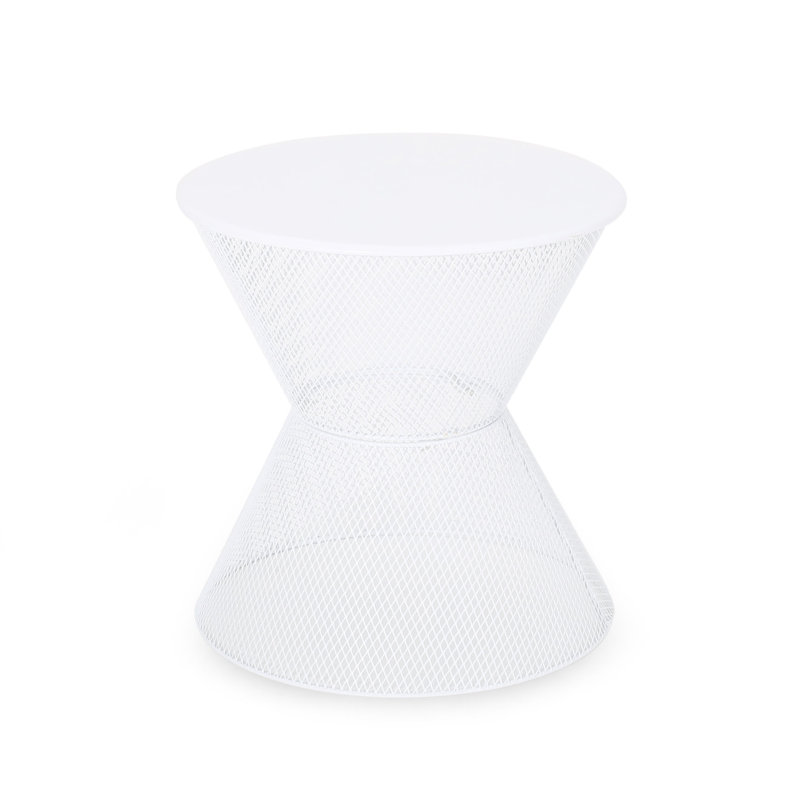 Side Table In Matte White Iron - Chilled Drink Place, 17.9 In. D X W 17.84 H, 6.36 Lb Weight Breezy Mesh Iron, Lb, Classic Style