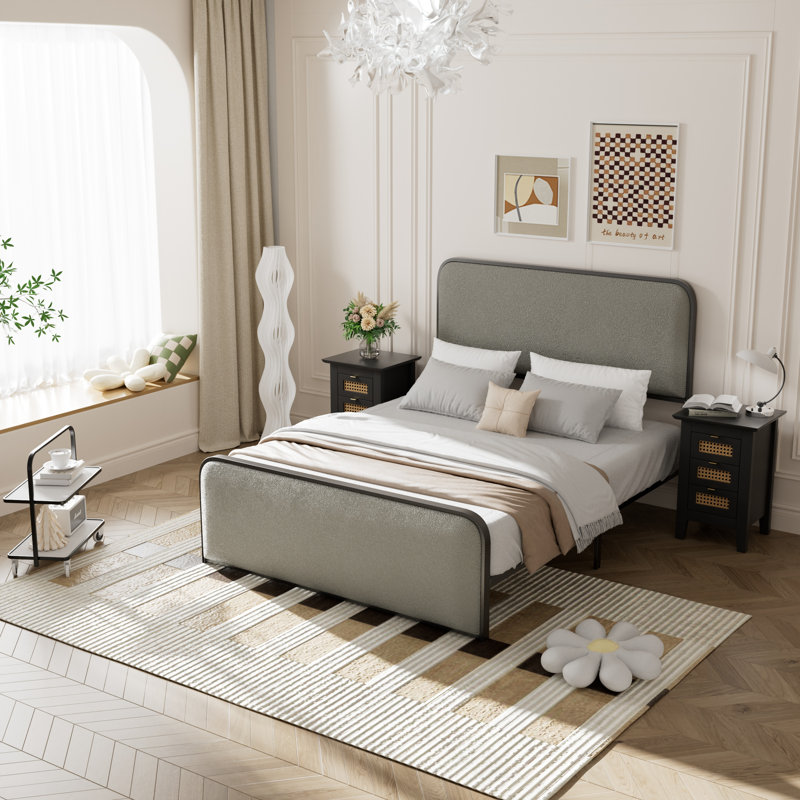 Hateme 3 Piece Upholstered Linen Bedroom Set, Gray