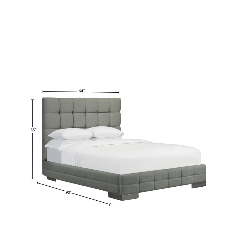 Lit plateforme tapissier Stollings, Grand, Cuir retravaillé - cendre