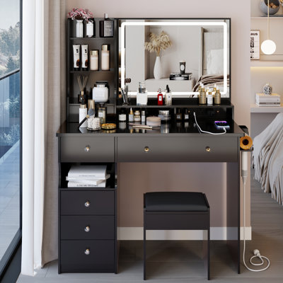 Ensemble de meuble-lavabo de 41 po avec commode gauche et tabouret rembourré