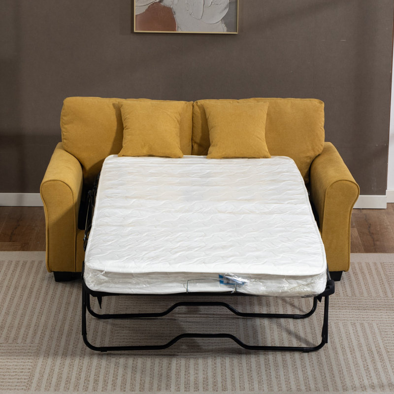 2 Seater Linen Blend Sofa Bed, Yellow