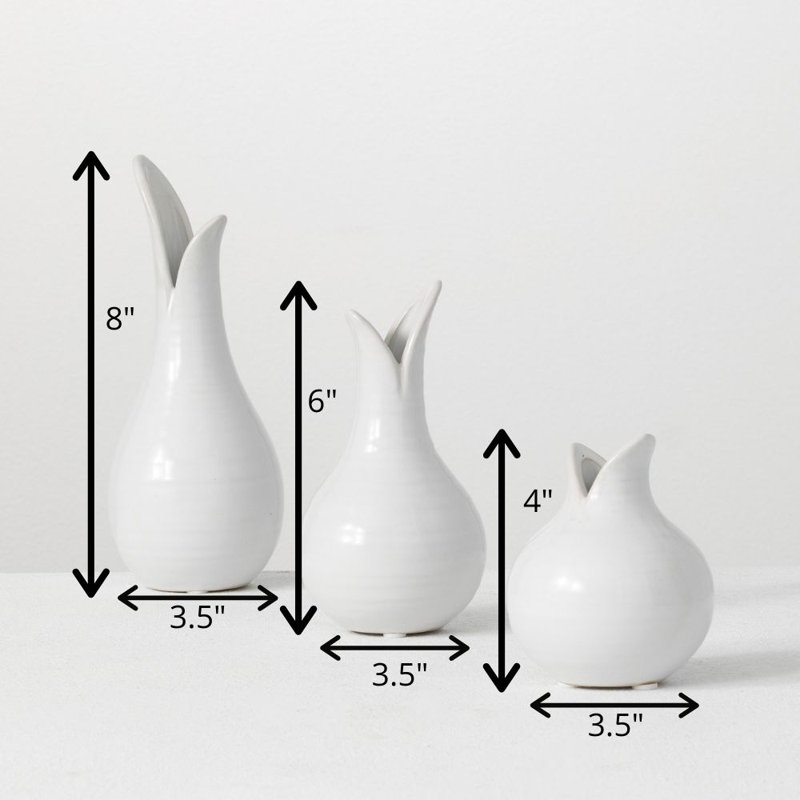 Ensemble de 3 vases de table en céramique blanche Lidya