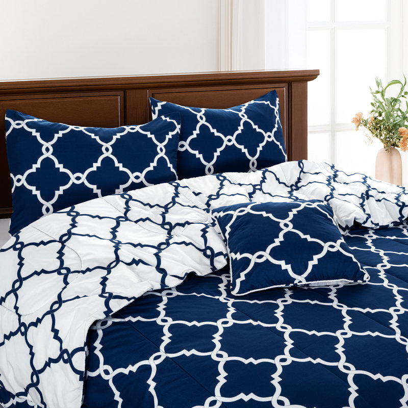 5 Piece Comforter set Reversible Down Alternative Comforter Duvet Insert, King Comforter + 2 Shams + 2 Throw Pillows