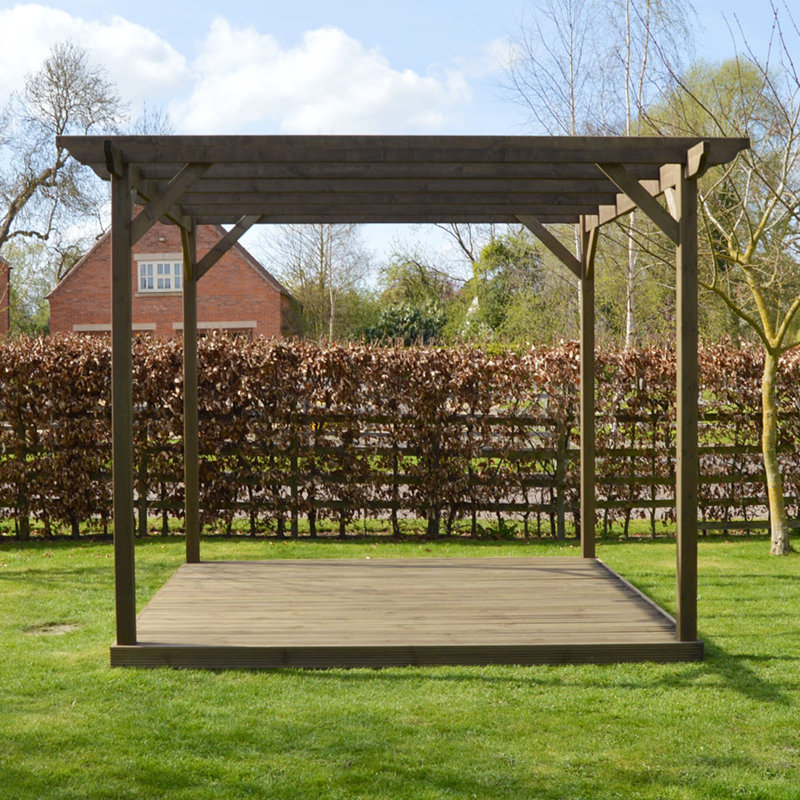 Aghen 4.2m x 4.2m Wood Pergola, Rustic Brown