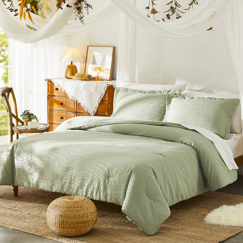 3D Embossed Comforter Set 7PC, King Comforter + 6 Additional Pieces, Sage Green